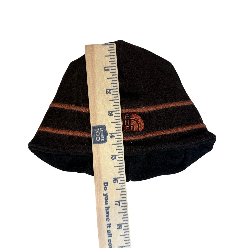 The North Face Beanie Unisex One Size Brown Orange Stripe Fleece Lined Skull Cap